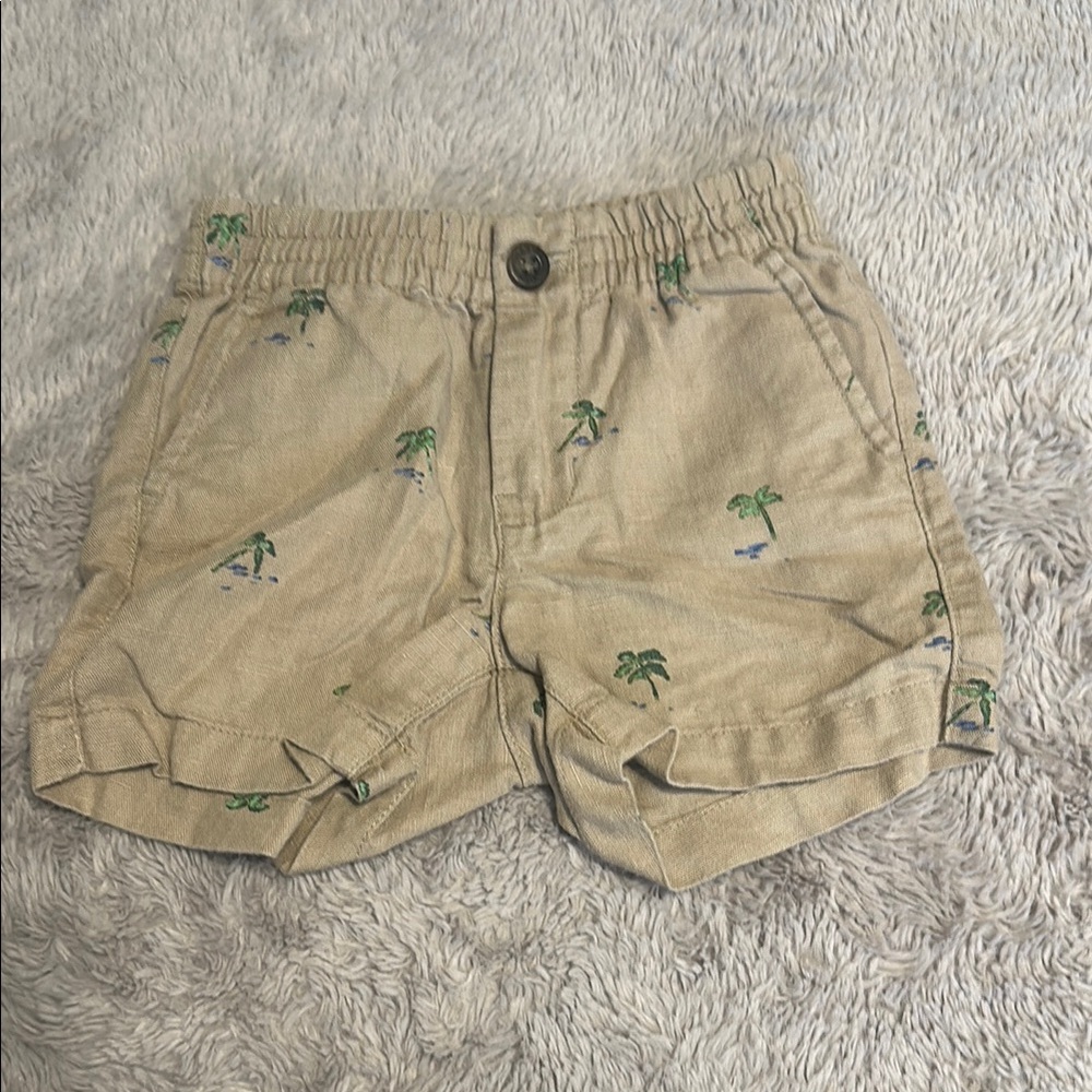 Janie and Jack Tan Shorts with Palm Tree Embroidery